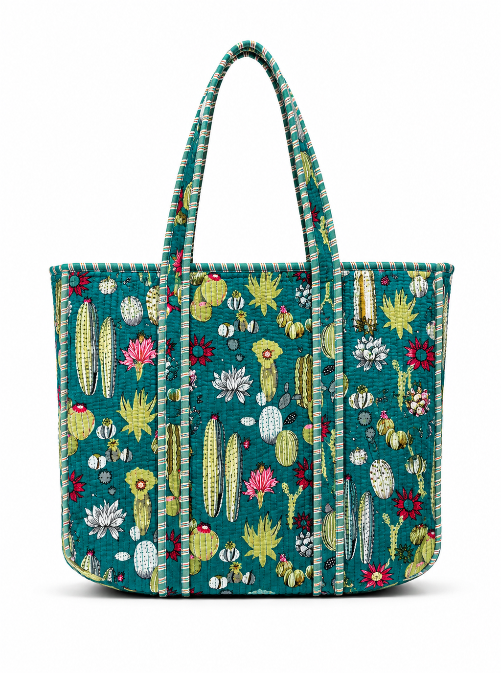 Hand Block Printed Quilted Tote Bag | Handmade Cotton Carryall - Green