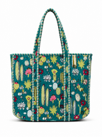 Hand Block Printed Quilted Tote Bag | Handmade Cotton Carryall - Green
