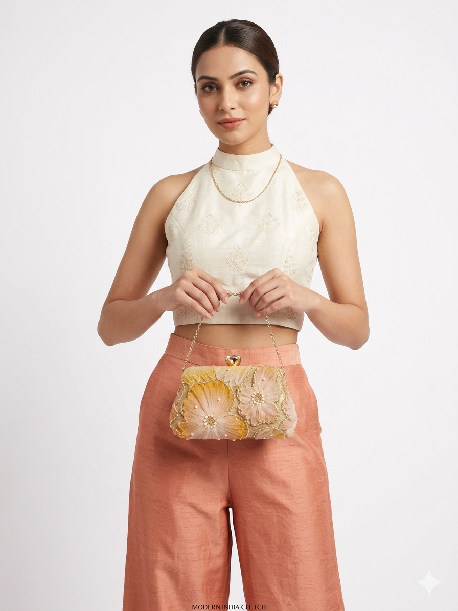 The Floral Appliqué Pearl Clutch
