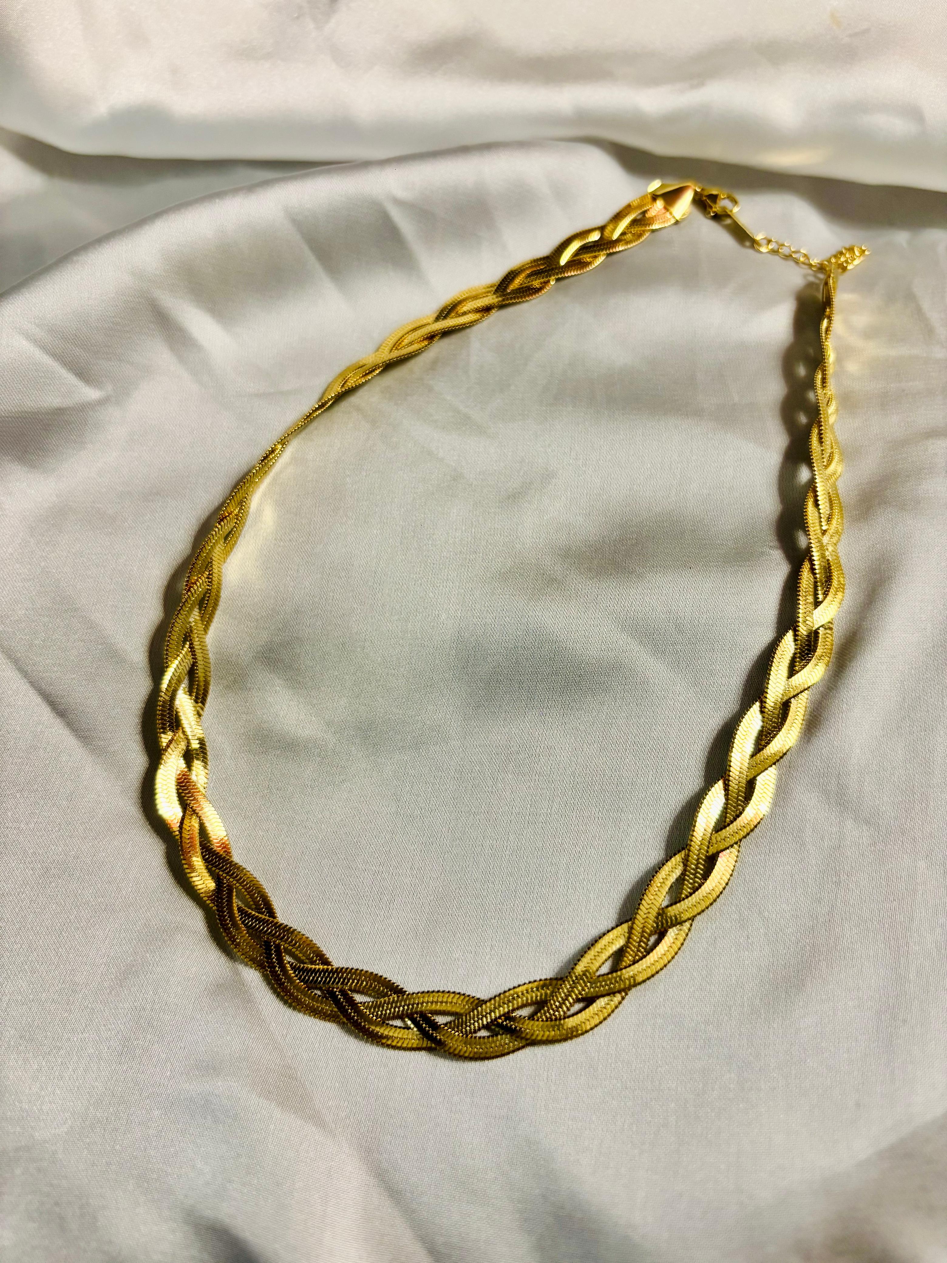 Gold Braided Snake Chain Necklace