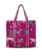 Hand Block Printed Quilted Tote Bag | Handmade Cotton Carryall - Pink