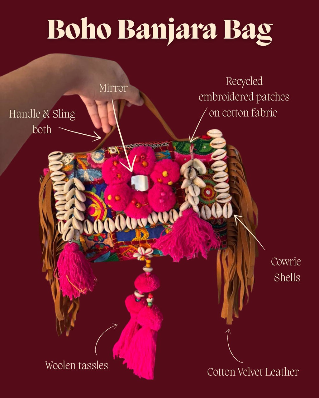 Boho Pom Pom Sling Bag
